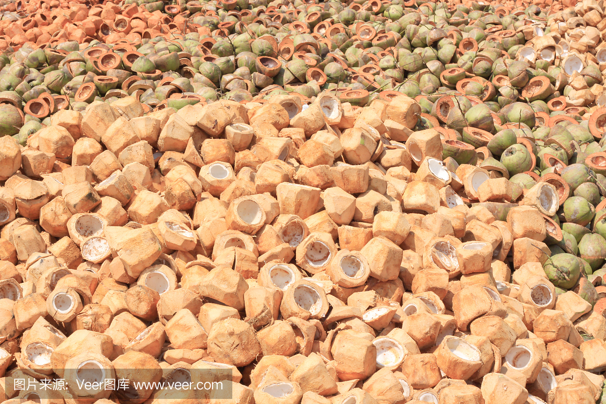 一堆废弃的椰壳