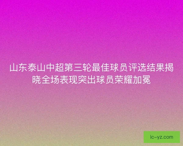 山东泰山中超第三轮最佳球员评选结果揭晓全场表现突出球员荣耀加冕